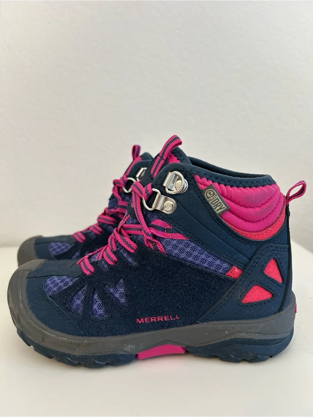 Merrell Capra Girls' Trail Mid Waterproof Hiking Boots Navy and Pink, Size 11c